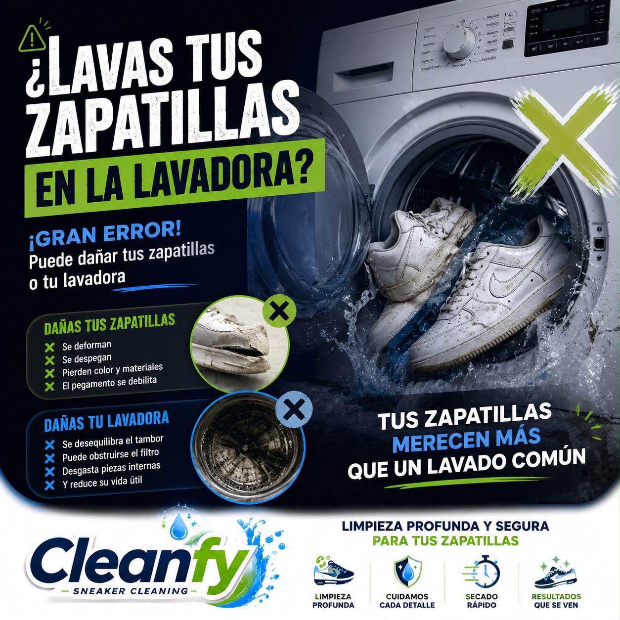 Lavar zapatillas en la lavadora es un error